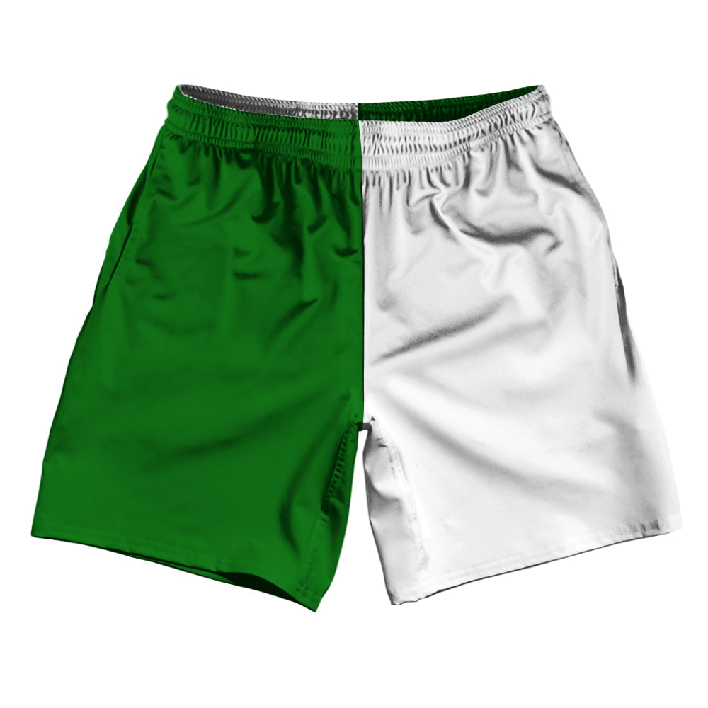 Kelly Green and White Quad Color Athletic Running Fitness Exercise Shorts 7 Inseam Shorts Made in USA for Sale Tribe Lacrosse Shorts Buy Now